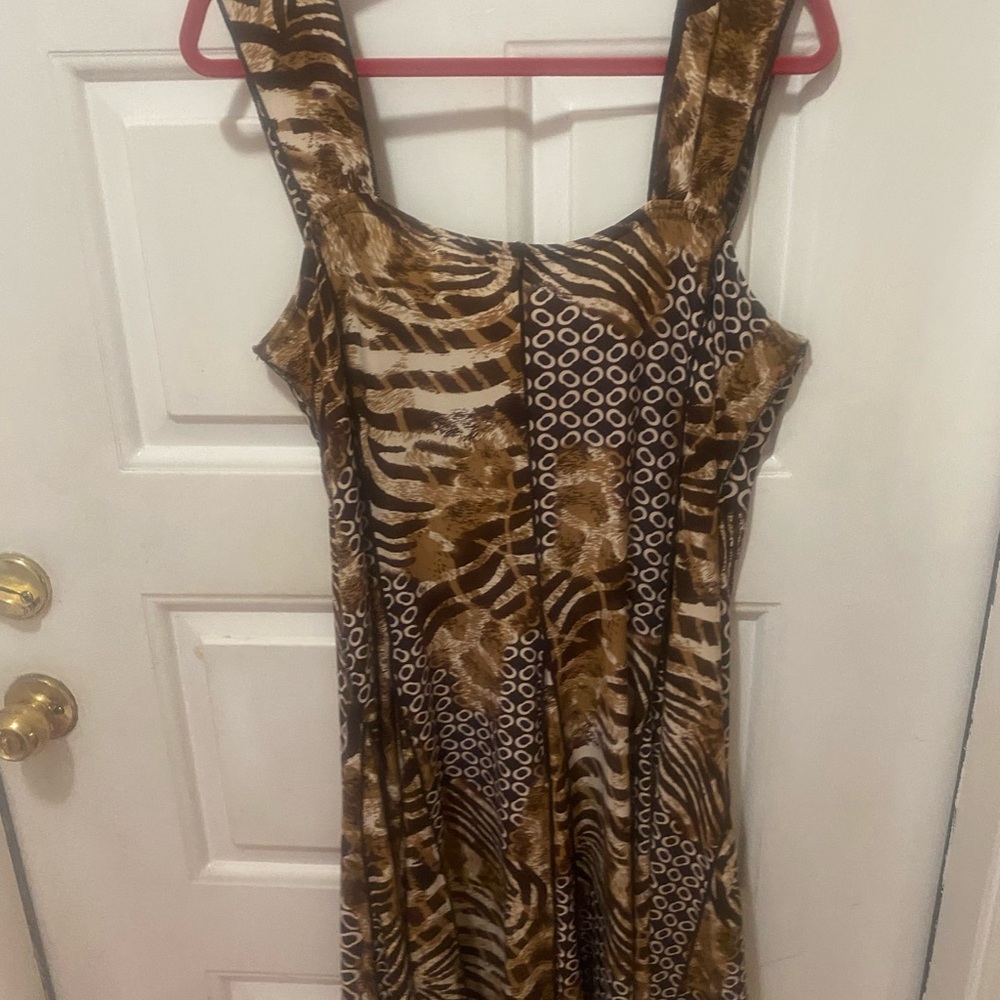 Vintage Scoop Neck Tiger Stripe Sleeveless Dress Fit and Flare Women XL - Picture 2 of 14